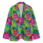 Tropical Lotus Pattern Print Men's Cotton Blazer