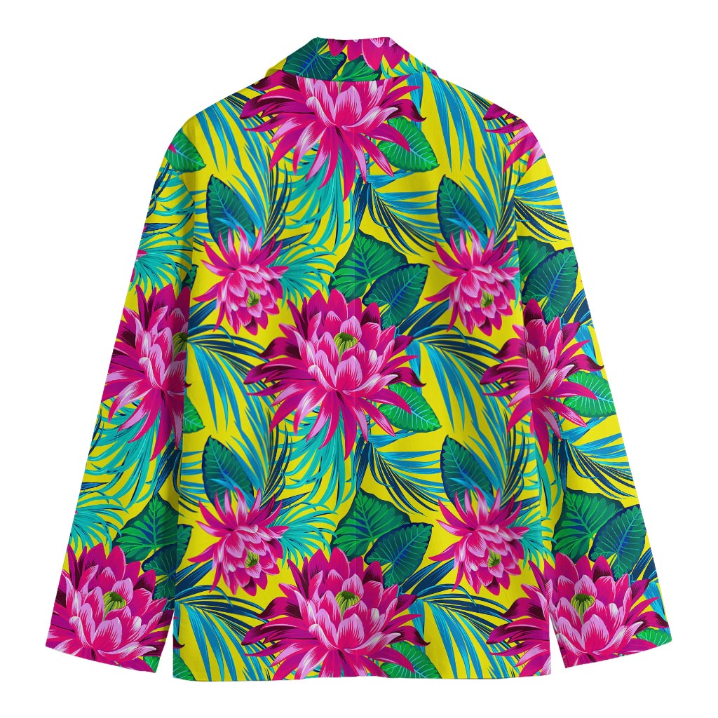 Tropical Lotus Pattern Print Men's Cotton Blazer