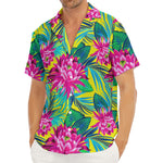 Tropical Lotus Pattern Print Men's Deep V-Neck Shirt