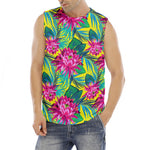 Tropical Lotus Pattern Print Men's Fitness Tank Top