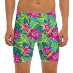 Tropical Lotus Pattern Print Men's Long Boxer Briefs