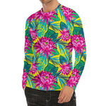 Tropical Lotus Pattern Print Men's Long Sleeve Rash Guard