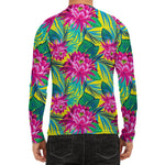 Tropical Lotus Pattern Print Men's Long Sleeve Rash Guard