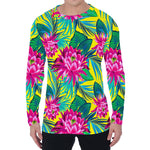 Tropical Lotus Pattern Print Men's Long Sleeve T-Shirt
