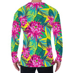 Tropical Lotus Pattern Print Men's Long Sleeve T-Shirt