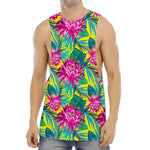 Tropical Lotus Pattern Print Men's Muscle Tank Top