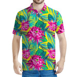 Tropical Lotus Pattern Print Men's Polo Shirt