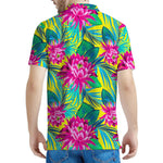 Tropical Lotus Pattern Print Men's Polo Shirt