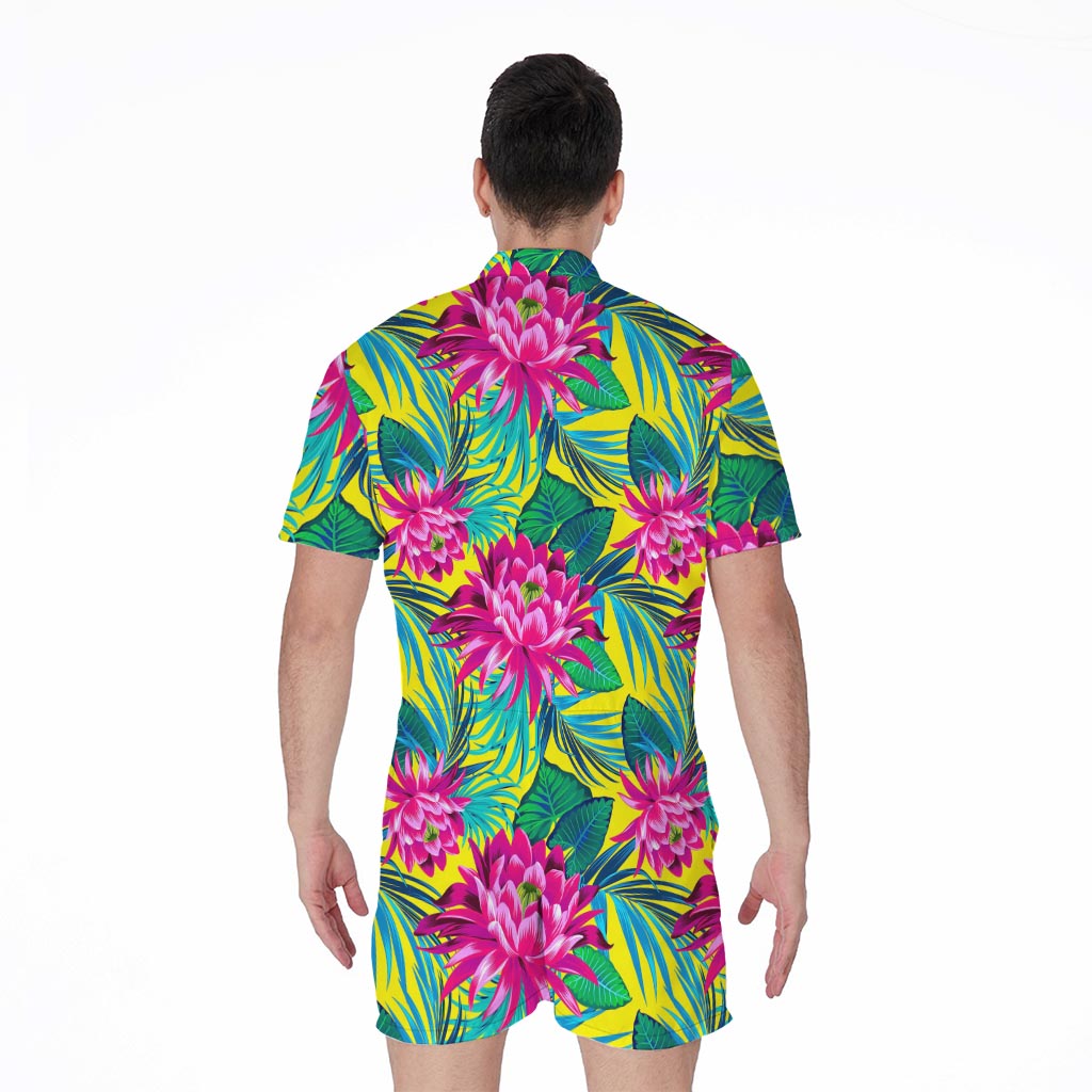 Tropical Lotus Pattern Print Men's Rompers