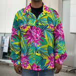 Tropical Lotus Pattern Print Men's Shirt Jacket