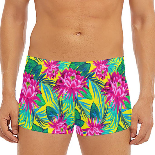 Tropical Lotus Pattern Print Men's Short Boxer Briefs