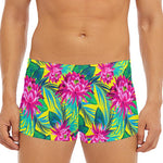 Tropical Lotus Pattern Print Men's Short Boxer Briefs