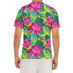 Tropical Lotus Pattern Print Men's Short Sleeve Rash Guard