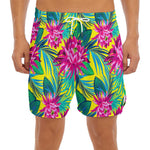 Tropical Lotus Pattern Print Men's Split Running Shorts