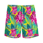 Tropical Lotus Pattern Print Men's Sports Shorts