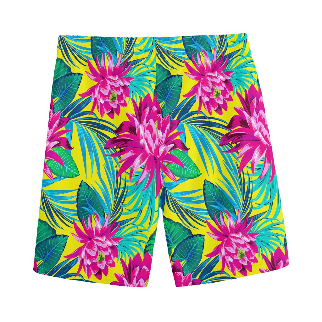 Tropical Lotus Pattern Print Men's Sports Shorts