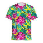 Tropical Lotus Pattern Print Men's Sports T-Shirt