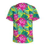 Tropical Lotus Pattern Print Men's Sports T-Shirt