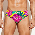 Tropical Lotus Pattern Print Men's Swim Briefs