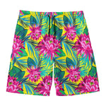 Tropical Lotus Pattern Print Men's Swim Trunks