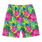 Tropical Lotus Pattern Print Men's Swim Trunks