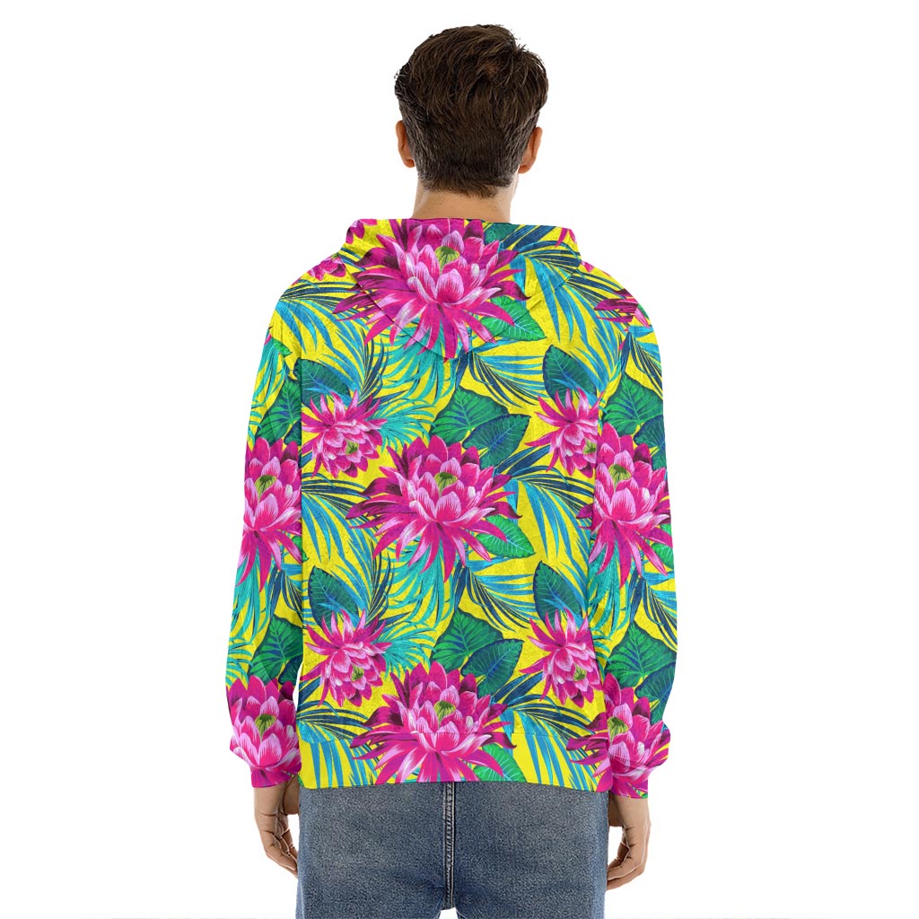 Tropical Lotus Pattern Print Men's Velvet Pullover Hoodie
