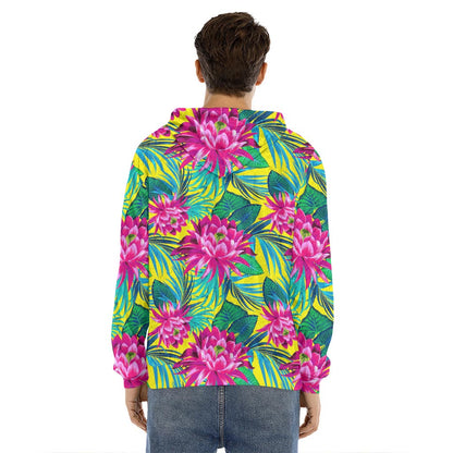 Tropical Lotus Pattern Print Men's Velvet Pullover Hoodie