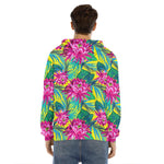 Tropical Lotus Pattern Print Men's Velvet Pullover Hoodie