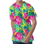 Tropical Lotus Pattern Print Men's Velvet T-Shirt