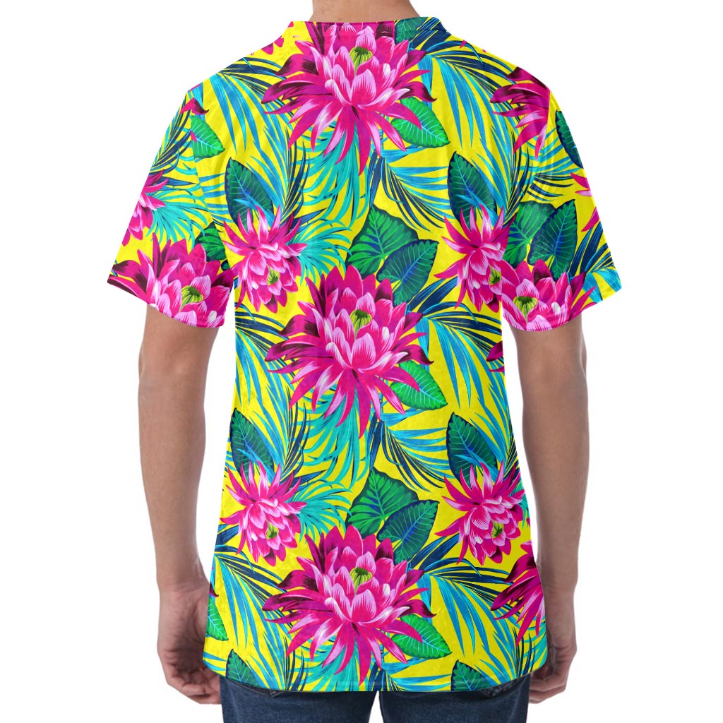 Tropical Lotus Pattern Print Men's Velvet T-Shirt