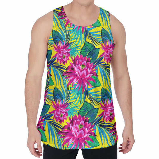 Tropical Lotus Pattern Print Men's Velvet Tank Top