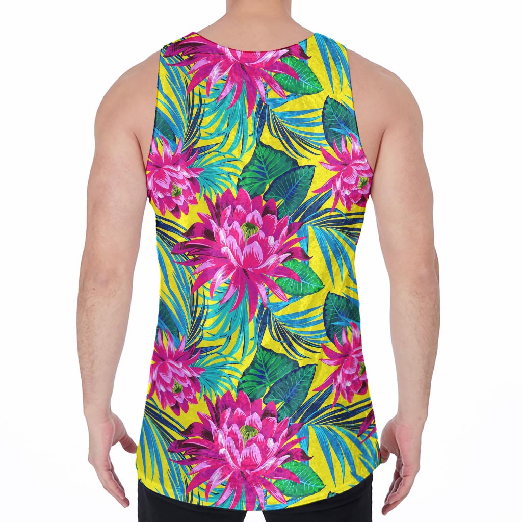 Tropical Lotus Pattern Print Men's Velvet Tank Top