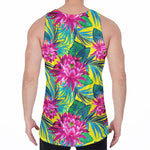 Tropical Lotus Pattern Print Men's Velvet Tank Top