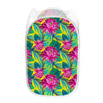 Tropical Lotus Pattern Print Mesh Laundry Hamper