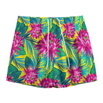 Tropical Lotus Pattern Print Mesh Shorts