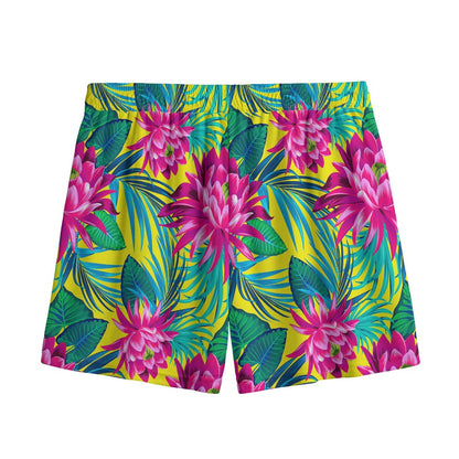 Tropical Lotus Pattern Print Mesh Shorts