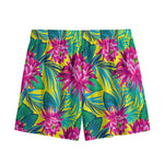 Tropical Lotus Pattern Print Mesh Shorts