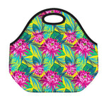 Tropical Lotus Pattern Print Neoprene Lunch Bag