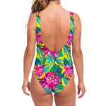 Tropical Lotus Pattern Print One Piece Swimsuit