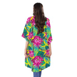 Tropical Lotus Pattern Print Open Front Beach Cover Up