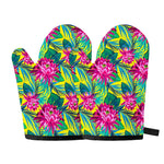 Tropical Lotus Pattern Print Oven Mitts