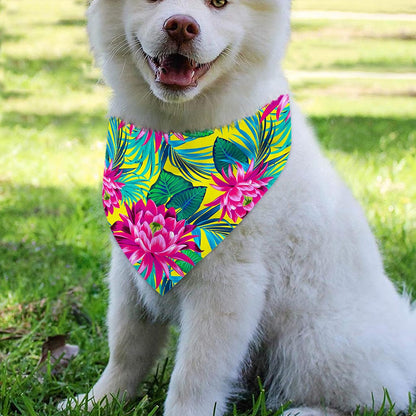 Tropical Lotus Pattern Print Over The Collar Dog Bandana
