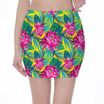 Tropical Lotus Pattern Print Pencil Mini Skirt