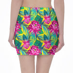Tropical Lotus Pattern Print Pencil Mini Skirt