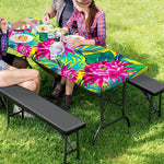 Tropical Lotus Pattern Print Picnic Table Cover