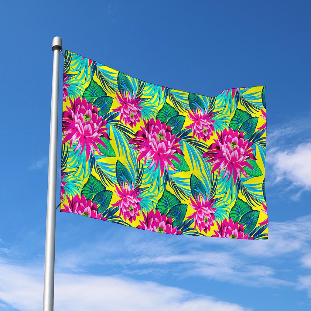 Tropical Lotus Pattern Print Polyester Flag