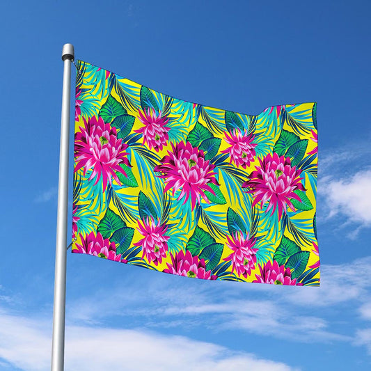 Tropical Lotus Pattern Print Polyester Flag