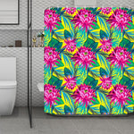 Tropical Lotus Pattern Print Polyester Shower Curtain