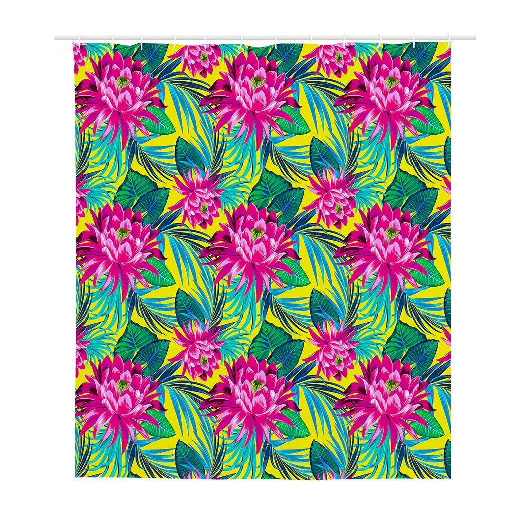 Tropical Lotus Pattern Print Polyester Shower Curtain