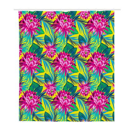 Tropical Lotus Pattern Print Polyester Shower Curtain
